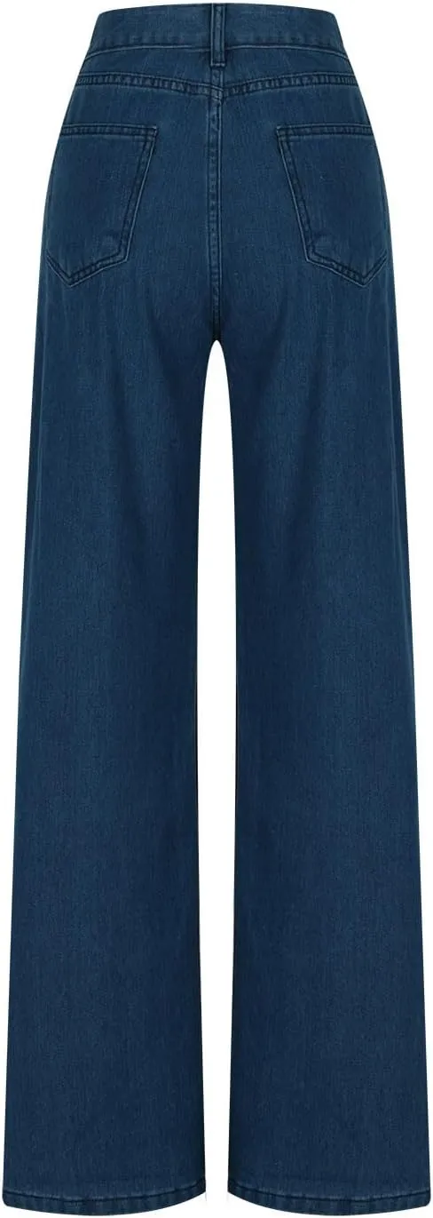 HGps8w Classic Straight Leg Jeans for Women Stretchy Casual High Waisted Versatile Denim Pants with Pockets