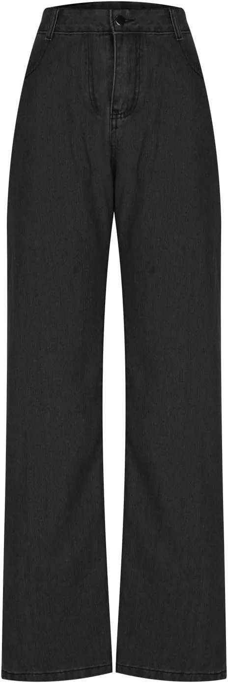 HGps8w Classic Straight Leg Jeans for Women Stretchy Casual High Waisted Versatile Denim Pants with Pockets