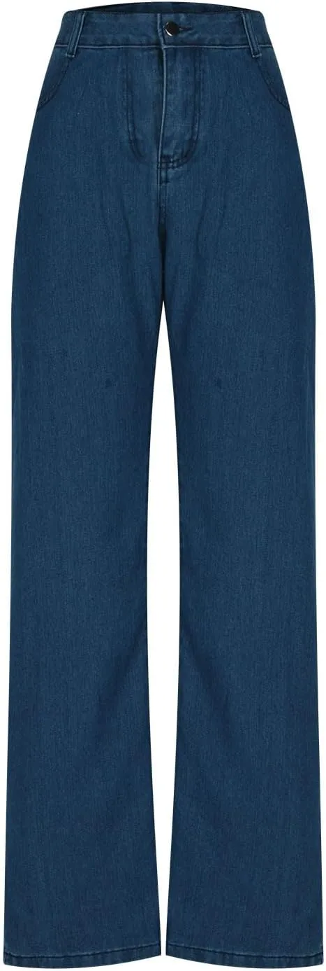 HGps8w Classic Straight Leg Jeans for Women Stretchy Casual High Waisted Versatile Denim Pants with Pockets