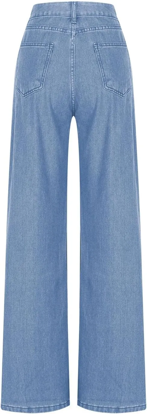 HGps8w Classic Straight Leg Jeans for Women Stretchy Casual High Waisted Versatile Denim Pants with Pockets