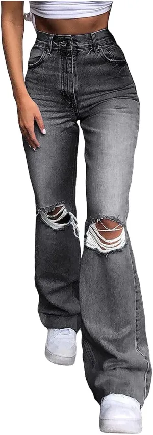 High Waisted Flare Jeans Women Skinny Ripped Bell Bottom Jeans Cowgirl Jeans High Waisted Bootcut Pants