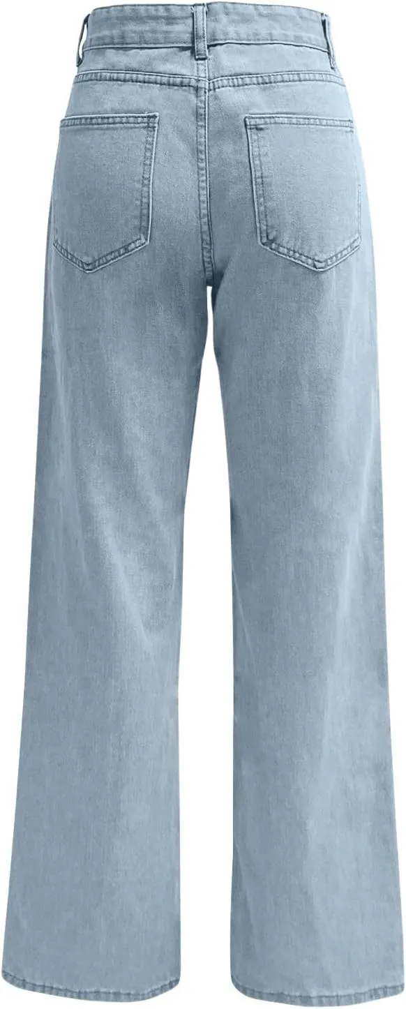 High Waisted Jeans for Women Straight Leg Denim Pants Wide Leg Jeans High Rise Baggy Pants with Pockets Streetwear