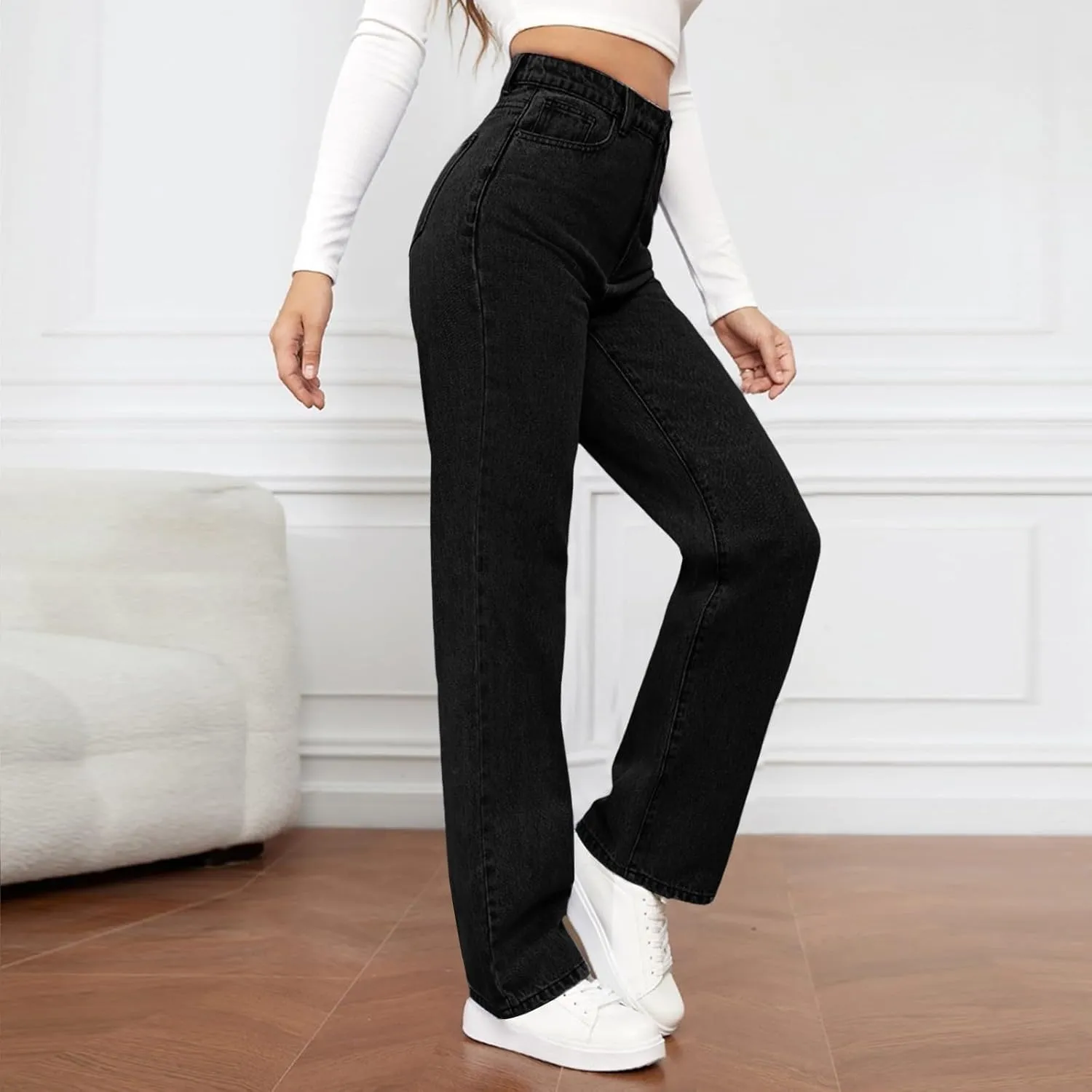 High Waisted Jeans for Women Straight Leg Denim Pants Wide Leg Jeans High Rise Baggy Pants with Pockets Streetwear