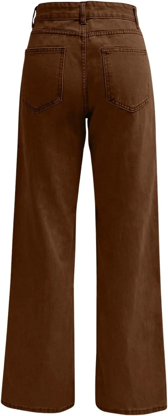 High Waisted Jeans for Women Straight Leg Denim Pants Wide Leg Jeans High Rise Baggy Pants with Pockets Streetwear