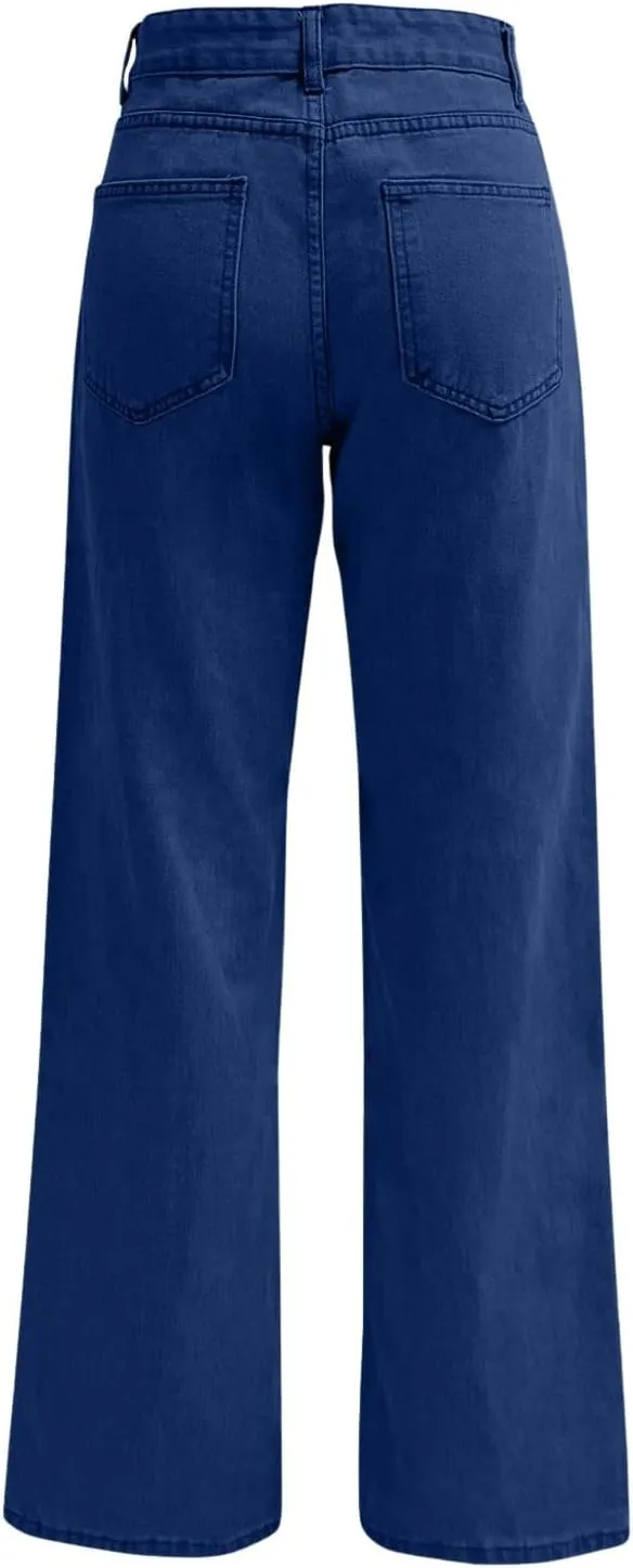 High Waisted Jeans for Women Straight Leg Denim Pants Wide Leg Jeans High Rise Baggy Pants with Pockets Streetwear