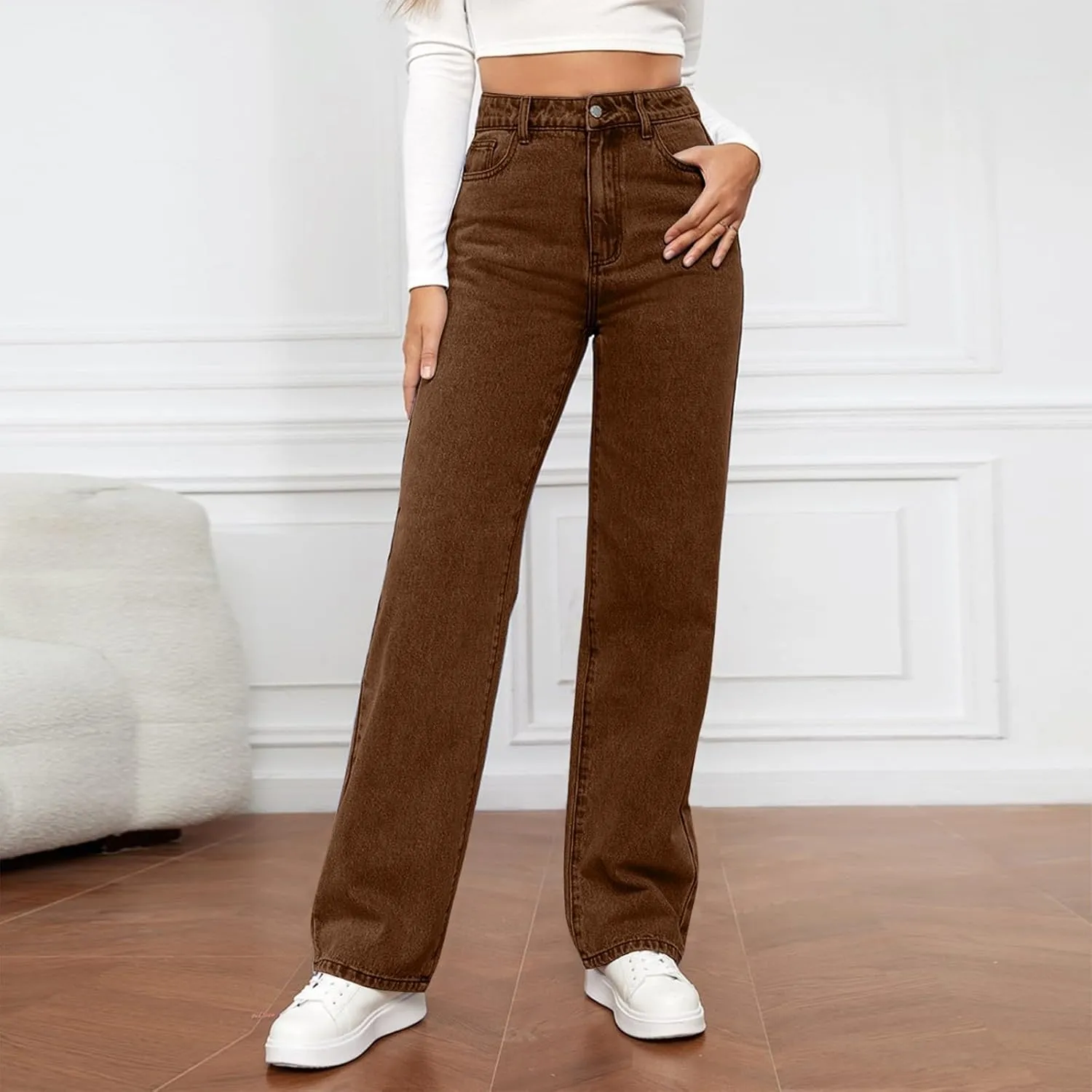 High Waisted Jeans for Women Straight Leg Denim Pants Wide Leg Jeans High Rise Baggy Pants with Pockets Streetwear