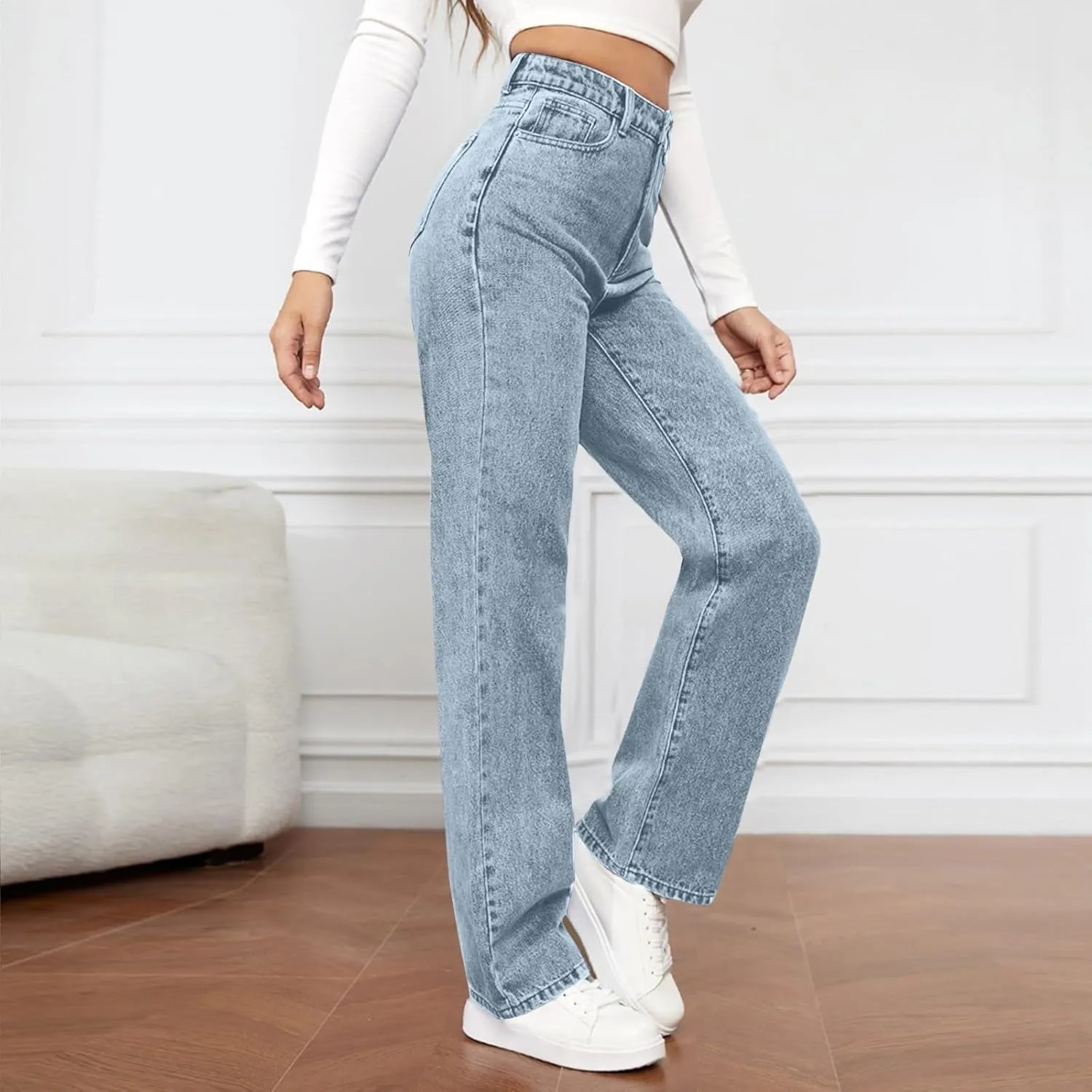 High Waisted Jeans for Women Straight Leg Denim Pants Wide Leg Jeans High Rise Baggy Pants with Pockets Streetwear