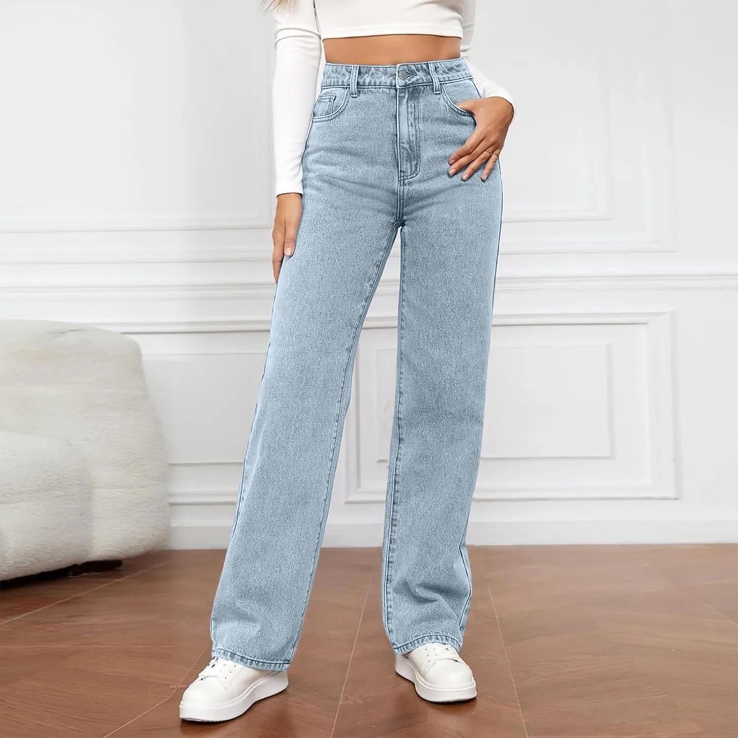 High Waisted Jeans for Women Straight Leg Denim Pants Wide Leg Jeans High Rise Baggy Pants with Pockets Streetwear