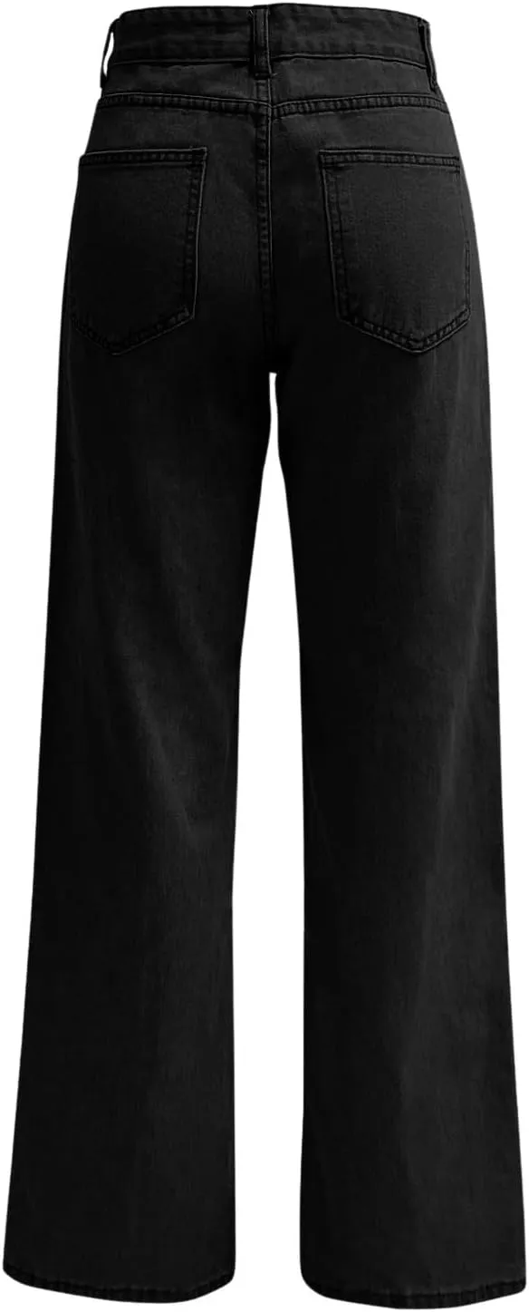 High Waisted Jeans for Women Straight Leg Denim Pants Wide Leg Jeans High Rise Baggy Pants with Pockets Streetwear