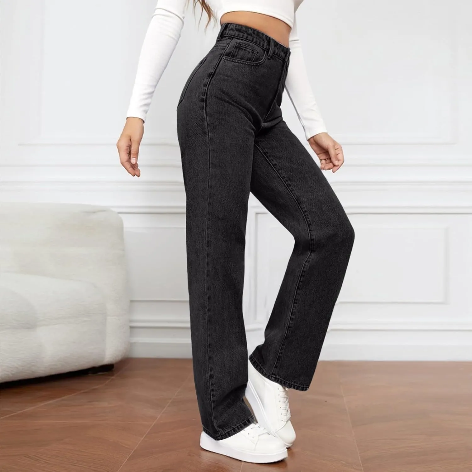 High Waisted Jeans for Women Straight Leg Denim Pants Wide Leg Jeans High Rise Baggy Pants with Pockets Streetwear