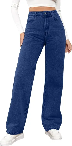High Waisted Jeans for Women Straight Leg Denim Pants Wide Leg Jeans High Rise Baggy Pants with Pockets Streetwear