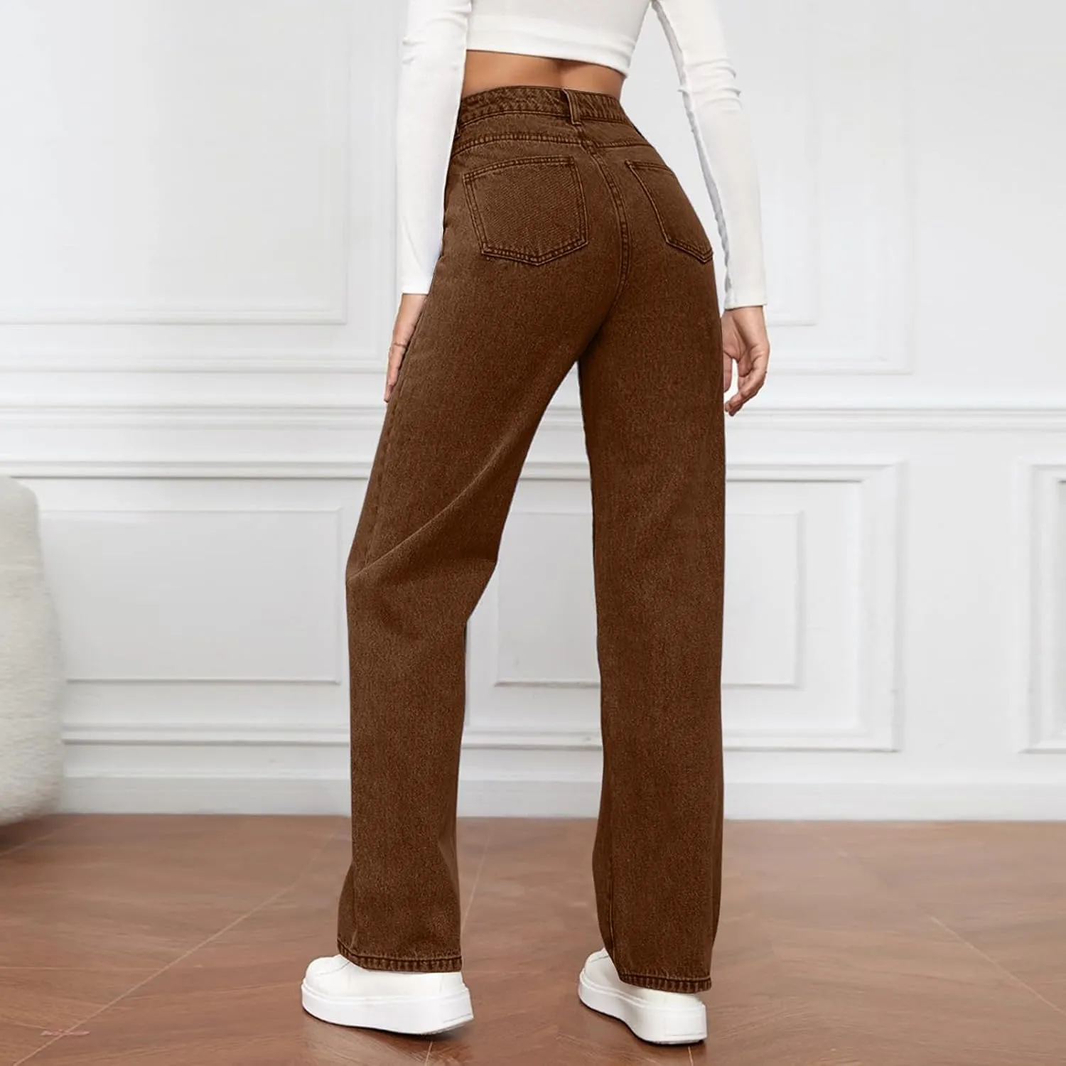 High Waisted Jeans for Women Straight Leg Denim Pants Wide Leg Jeans High Rise Baggy Pants with Pockets Streetwear