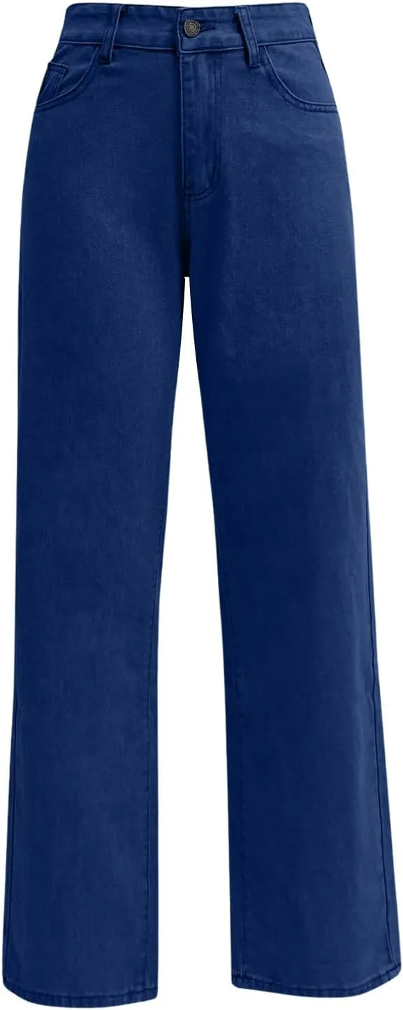 High Waisted Jeans for Women Straight Leg Denim Pants Wide Leg Jeans High Rise Baggy Pants with Pockets Streetwear