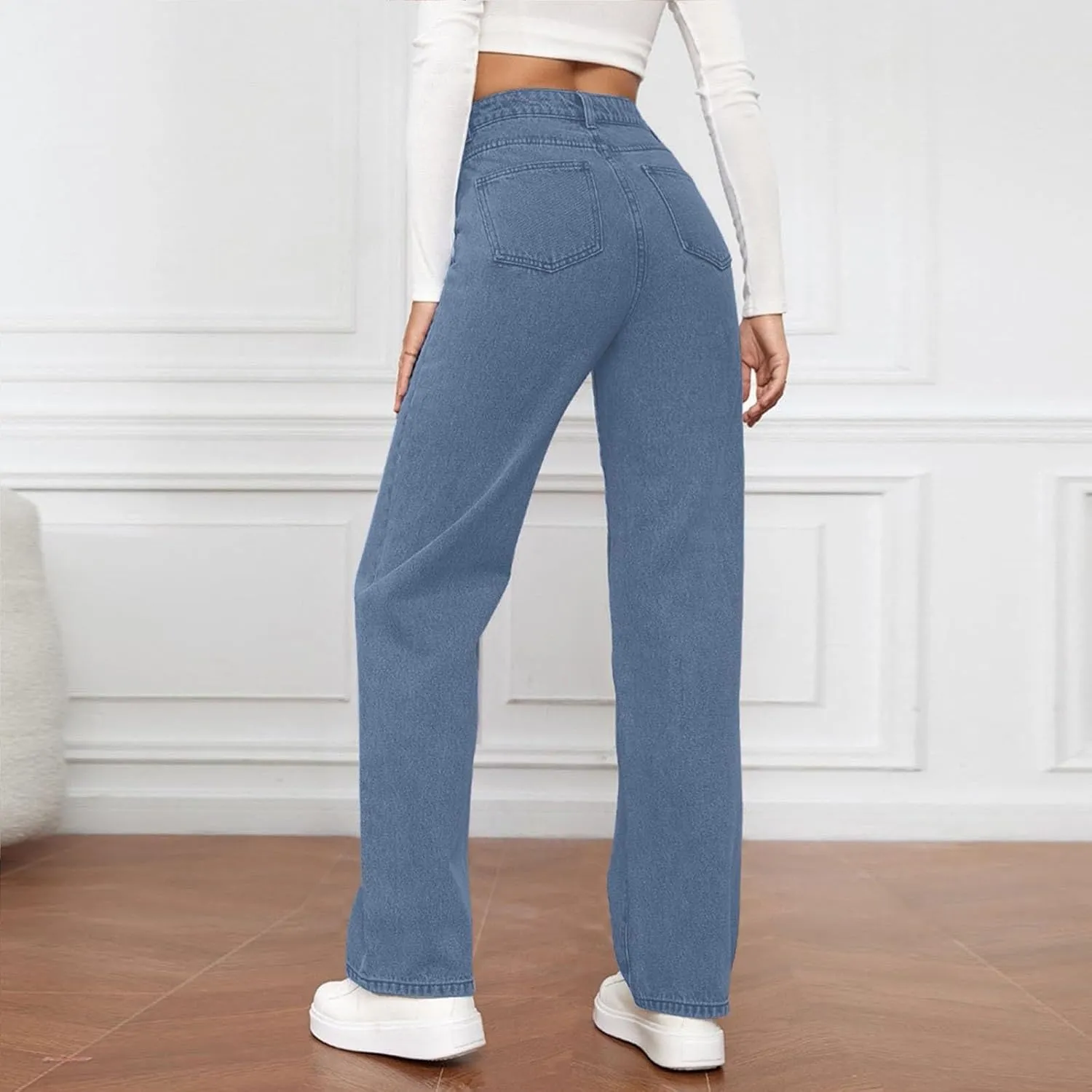 High Waisted Jeans for Women Straight Leg Denim Pants Wide Leg Jeans High Rise Baggy Pants with Pockets Streetwear