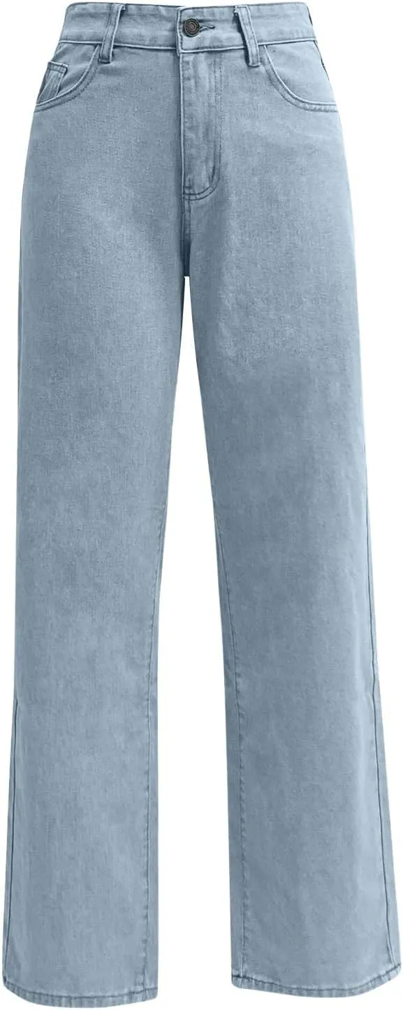 High Waisted Jeans for Women Straight Leg Denim Pants Wide Leg Jeans High Rise Baggy Pants with Pockets Streetwear