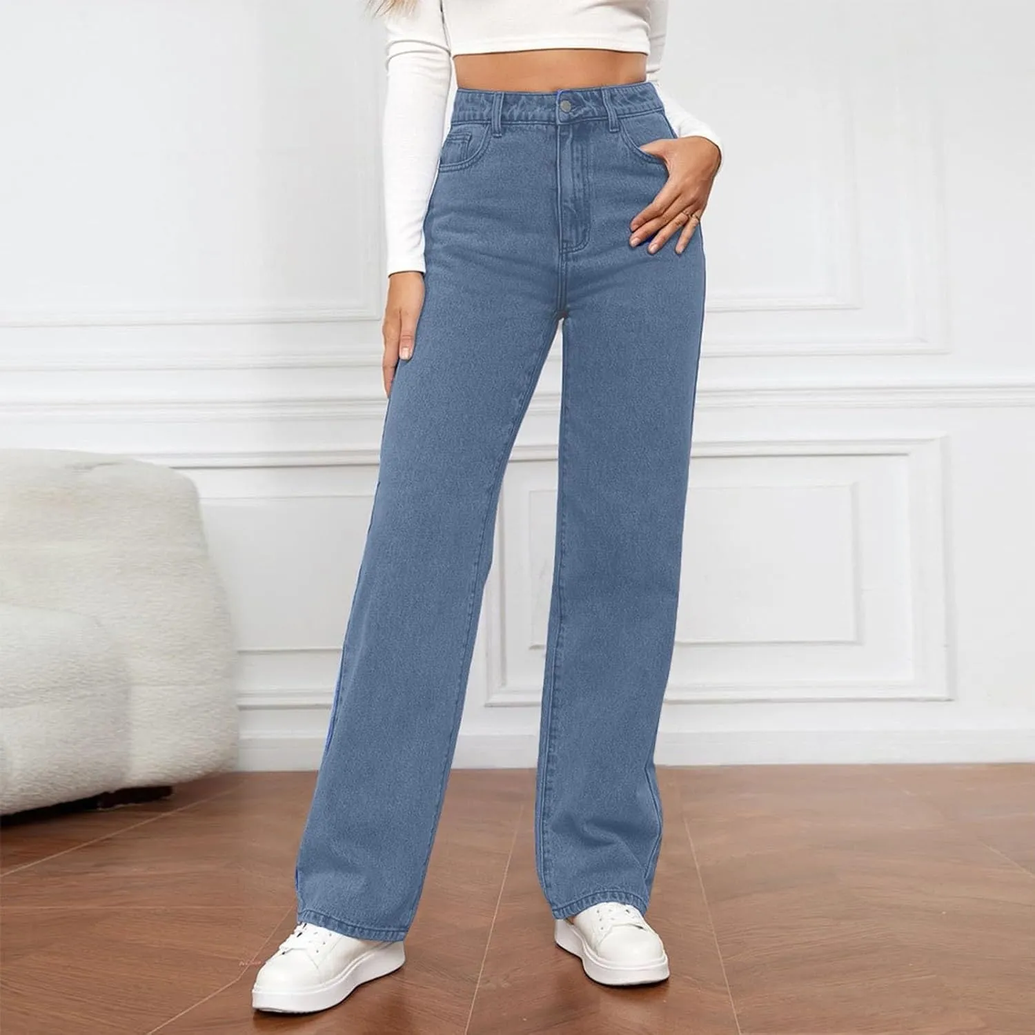 High Waisted Jeans for Women Straight Leg Denim Pants Wide Leg Jeans High Rise Baggy Pants with Pockets Streetwear