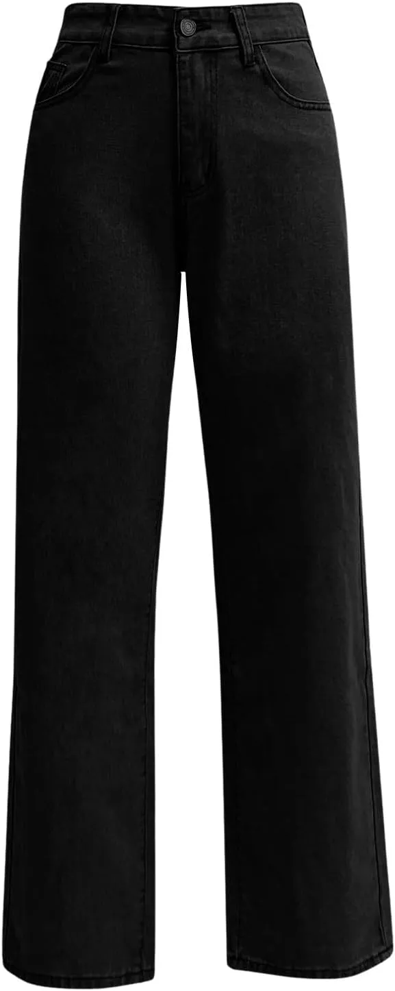 High Waisted Jeans for Women Straight Leg Denim Pants Wide Leg Jeans High Rise Baggy Pants with Pockets Streetwear