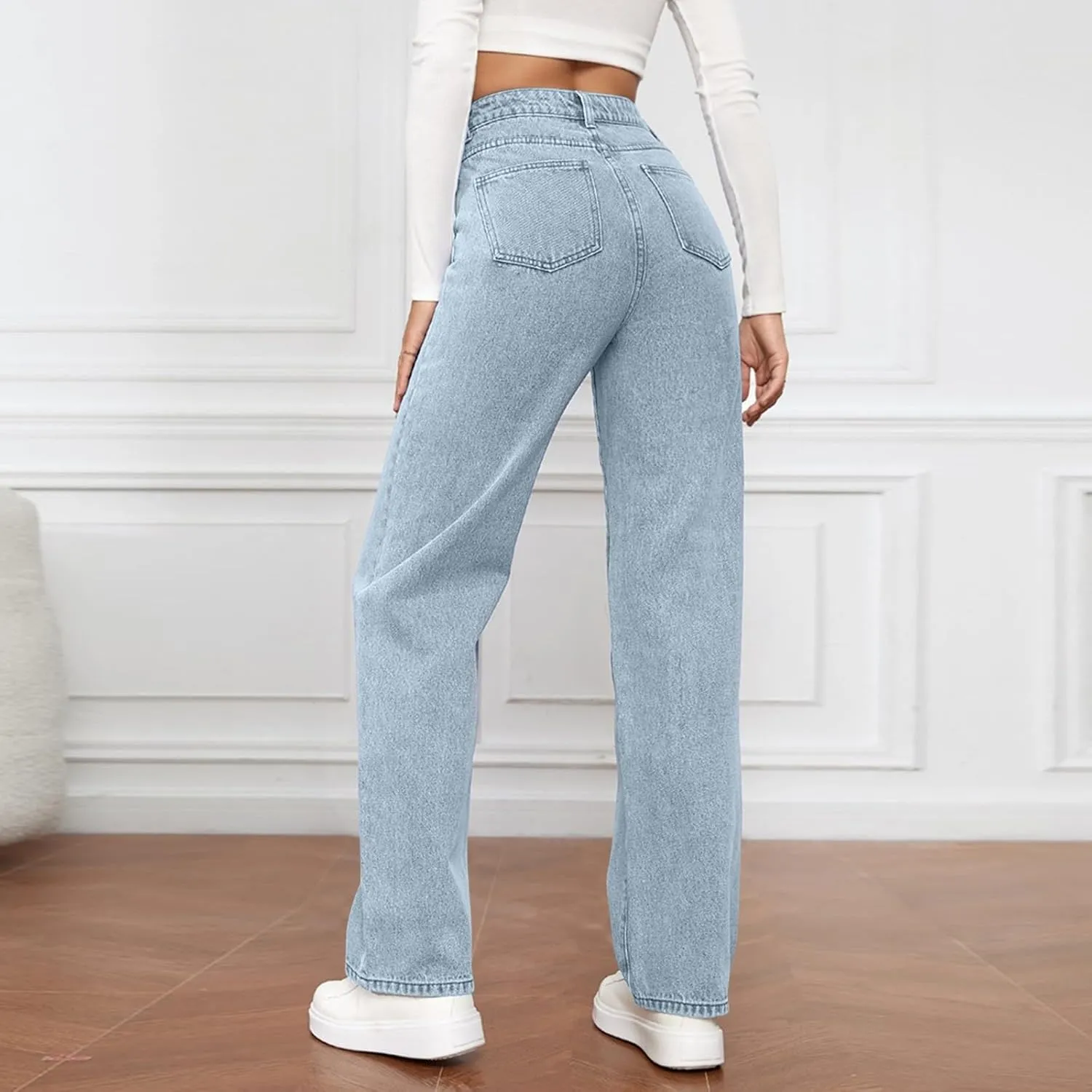 High Waisted Jeans for Women Straight Leg Denim Pants Wide Leg Jeans High Rise Baggy Pants with Pockets Streetwear