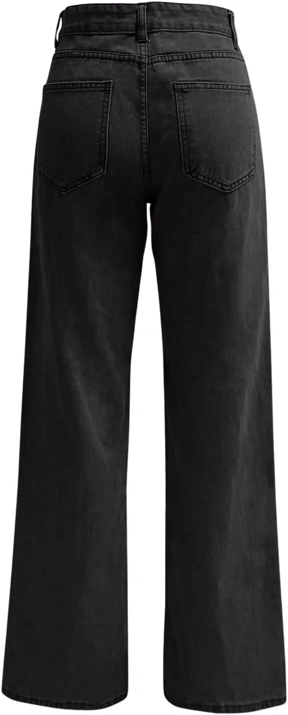 High Waisted Jeans for Women Straight Leg Denim Pants Wide Leg Jeans High Rise Baggy Pants with Pockets Streetwear