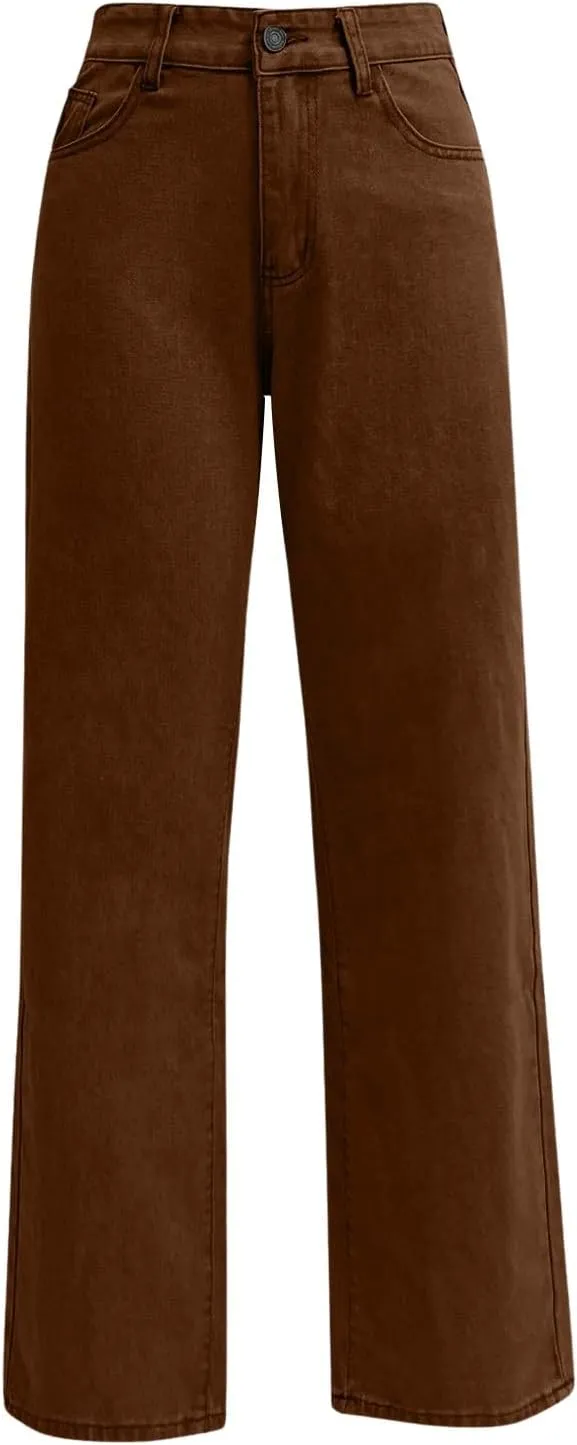 High Waisted Jeans for Women Straight Leg Denim Pants Wide Leg Jeans High Rise Baggy Pants with Pockets Streetwear