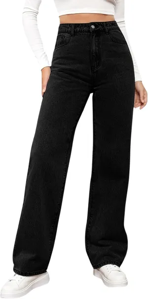 High Waisted Jeans for Women Straight Leg Denim Pants Wide Leg Jeans High Rise Baggy Pants with Pockets Streetwear
