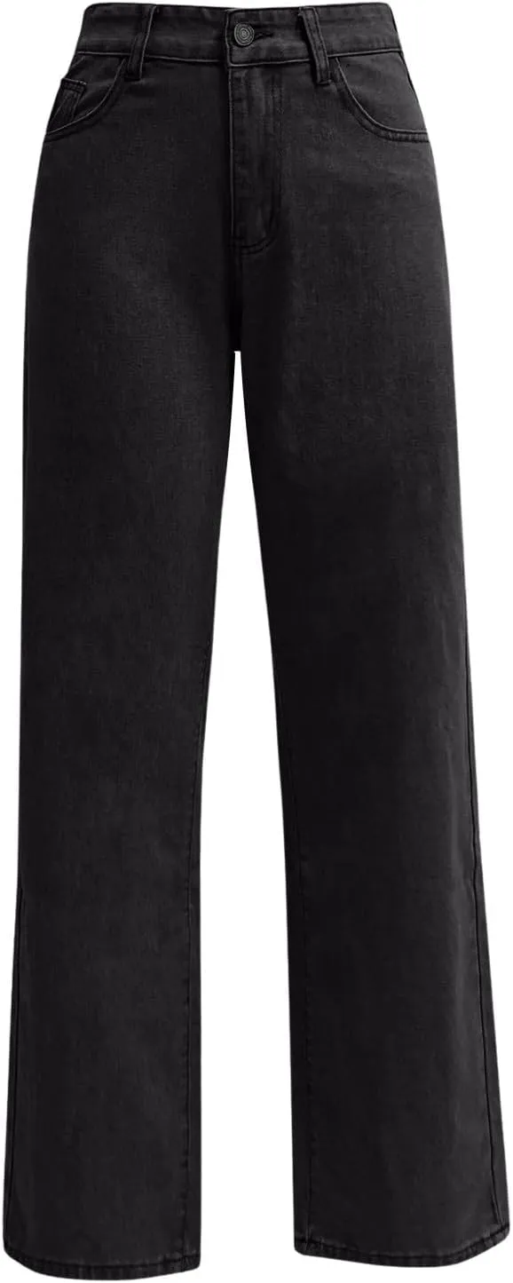 High Waisted Jeans for Women Straight Leg Denim Pants Wide Leg Jeans High Rise Baggy Pants with Pockets Streetwear