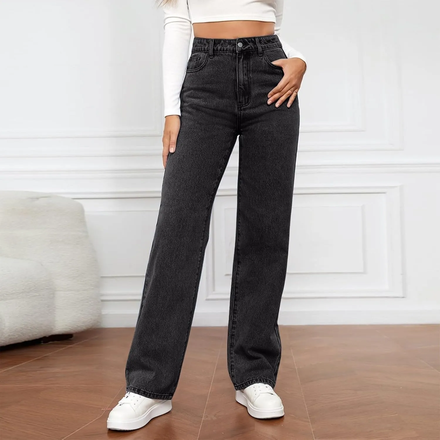 High Waisted Jeans for Women Straight Leg Denim Pants Wide Leg Jeans High Rise Baggy Pants with Pockets Streetwear