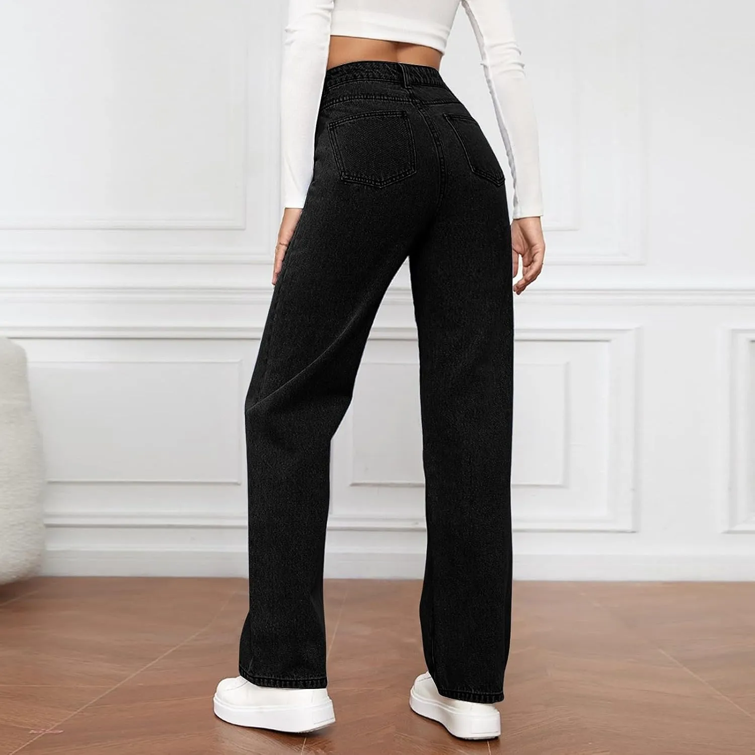 High Waisted Jeans for Women Straight Leg Denim Pants Wide Leg Jeans High Rise Baggy Pants with Pockets Streetwear