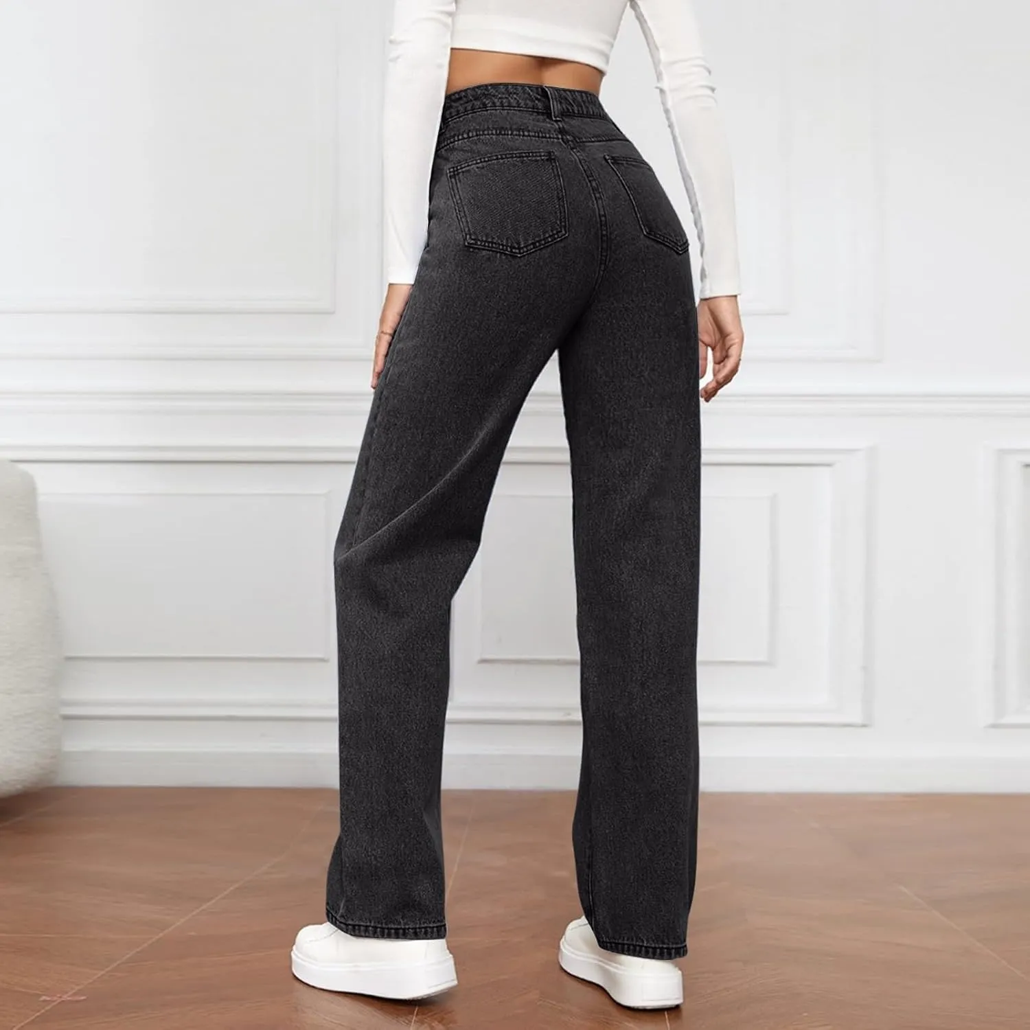 High Waisted Jeans for Women Straight Leg Denim Pants Wide Leg Jeans High Rise Baggy Pants with Pockets Streetwear