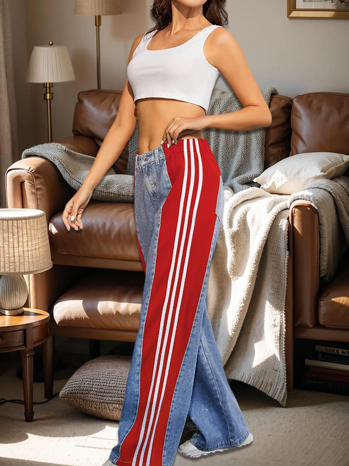 High Waisted Jeans for Women Wide Leg High Waisted Stretchy Buttoned Denim Pants Stretch Baggy Jeans