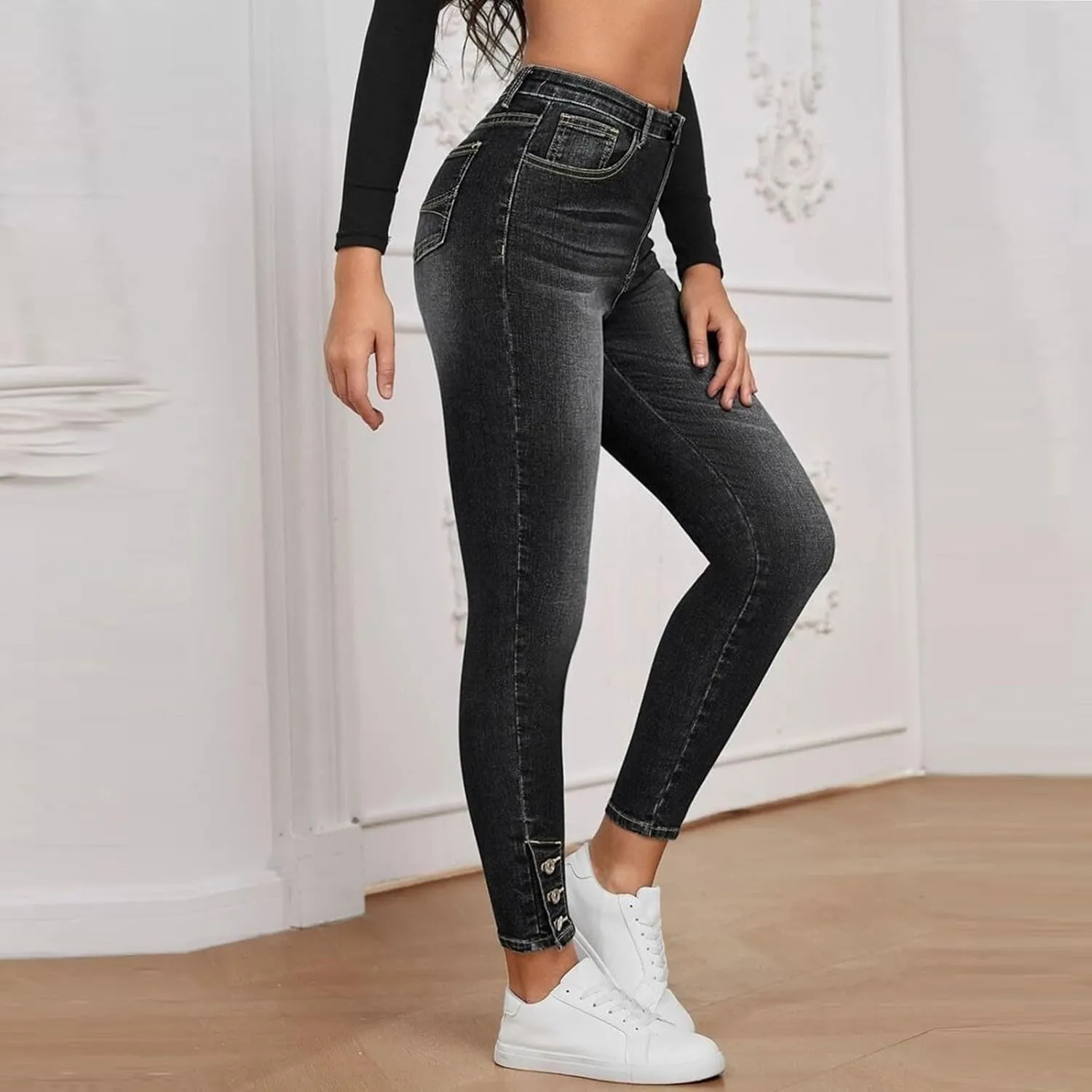 HXHYQKP Women's Bell Bottom Jeans Elastic Flared Jeans/Skinny Ripped Jeans Stretch Distressed Destroyed Denim Pants