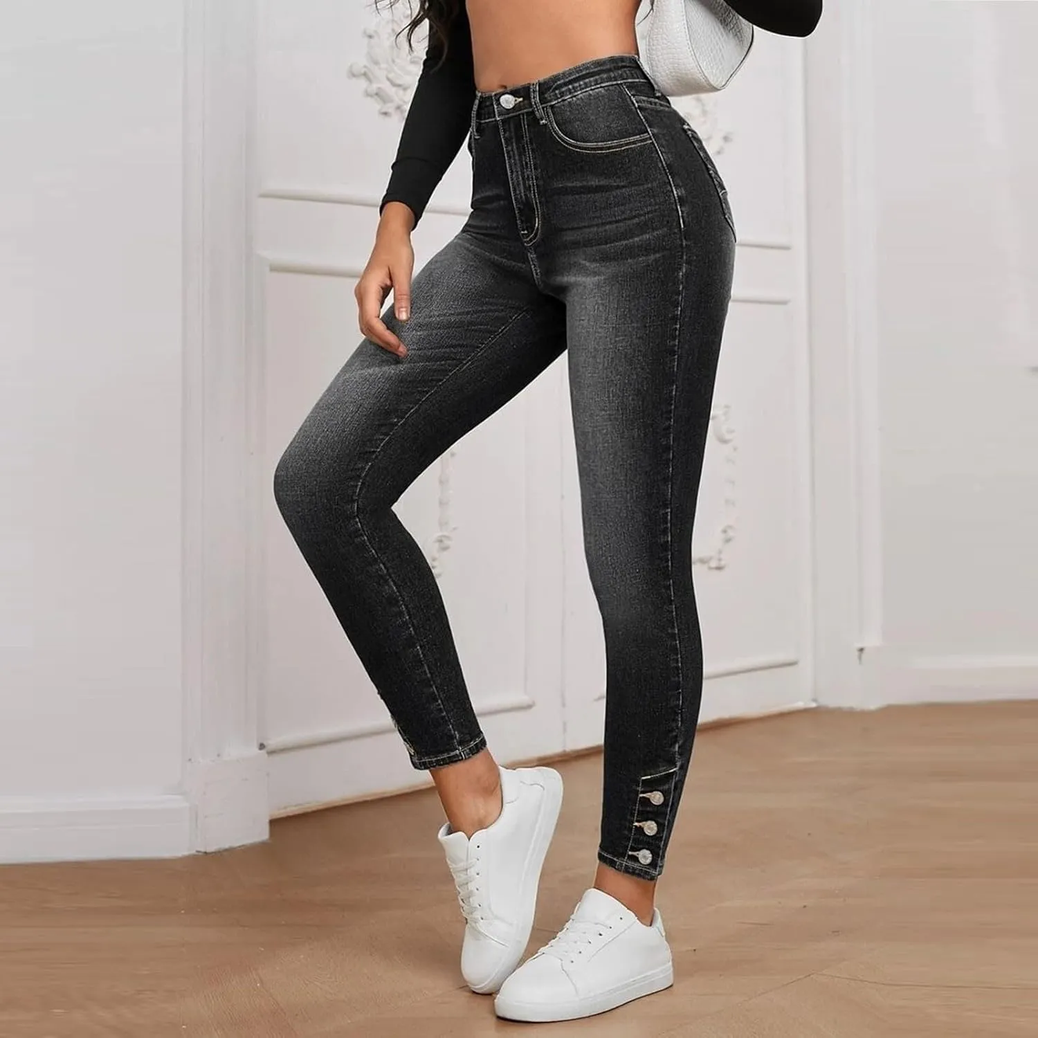 HXHYQKP Women's Bell Bottom Jeans Elastic Flared Jeans/Skinny Ripped Jeans Stretch Distressed Destroyed Denim Pants