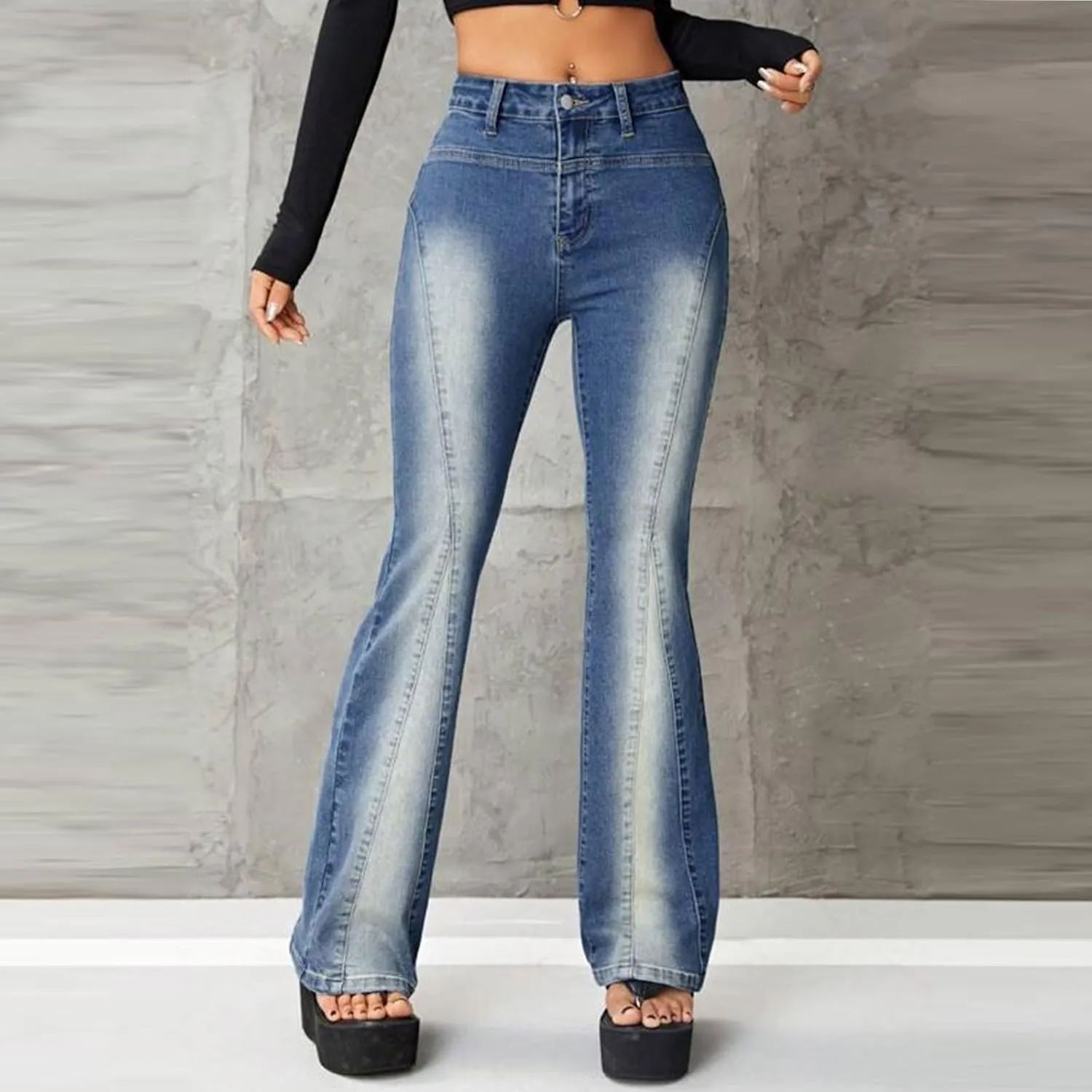 HXHYQKP Women's Bell Bottom Jeans Elastic Flared Jeans/Skinny Ripped Jeans Stretch Distressed Destroyed Denim Pants