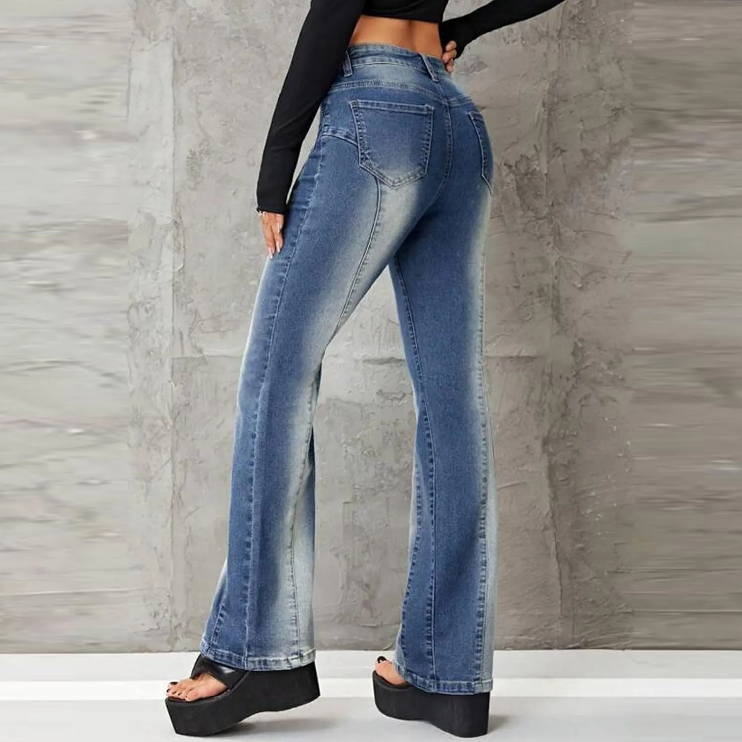 HXHYQKP Women's Bell Bottom Jeans Elastic Flared Jeans/Skinny Ripped Jeans Stretch Distressed Destroyed Denim Pants