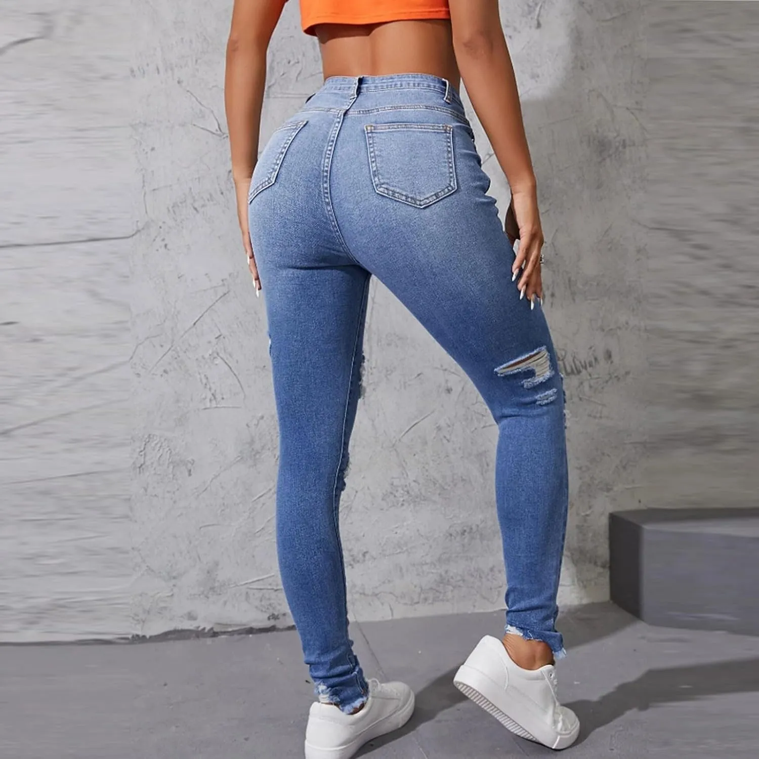 HXHYQKP Women's Bell Bottom Jeans Elastic Flared Jeans/Skinny Ripped Jeans Stretch Distressed Destroyed Denim Pants