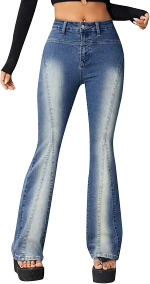 HXHYQKP Women's Bell Bottom Jeans Elastic Flared Jeans/Skinny Ripped Jeans Stretch Distressed Destroyed Denim Pants