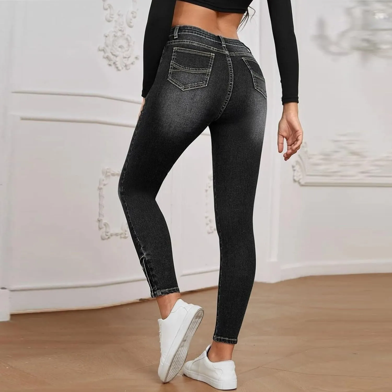 HXHYQKP Women's Bell Bottom Jeans Elastic Flared Jeans/Skinny Ripped Jeans Stretch Distressed Destroyed Denim Pants