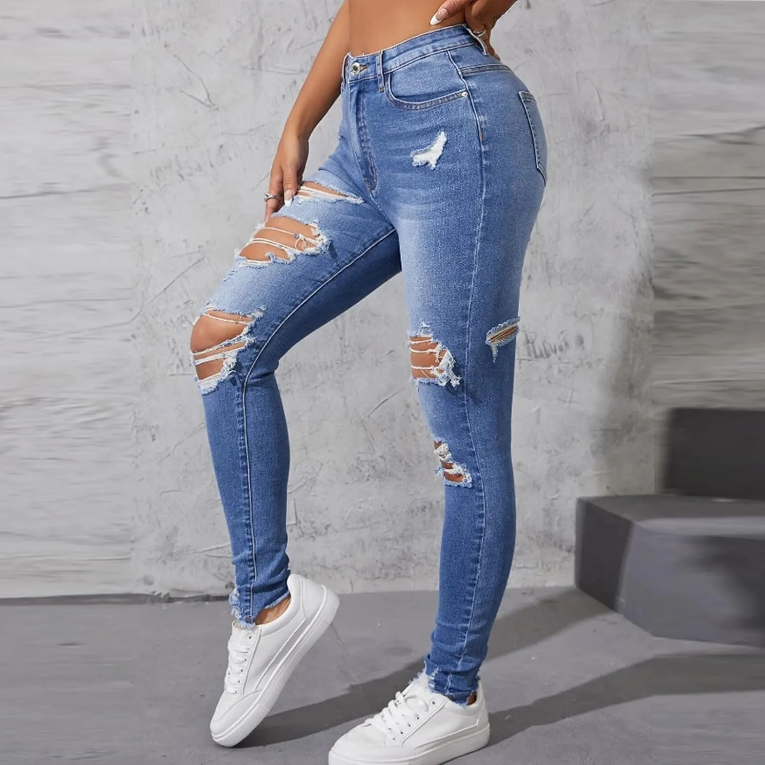 HXHYQKP Women's Bell Bottom Jeans Elastic Flared Jeans/Skinny Ripped Jeans Stretch Distressed Destroyed Denim Pants