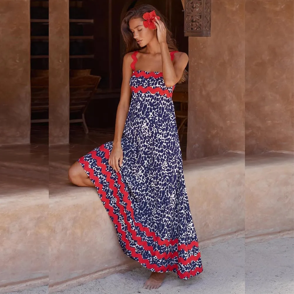 IDOPIP Womens Summer Casual Dress Beach Floral Maxi Dress Elegant Spaghetti Sleeveless Smocked Sundress Weeding Guest Dress