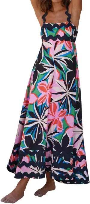 IDOPIP Womens Summer Casual Dress Beach Floral Maxi Dress Elegant Spaghetti Sleeveless Smocked Sundress Weeding Guest Dress