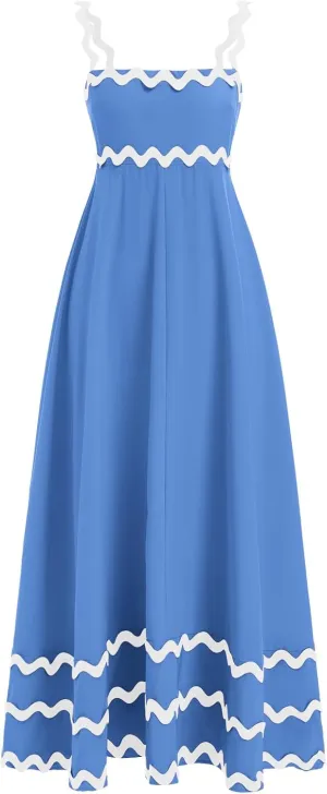 IDOPIP Womens Summer Casual Dress Beach Floral Maxi Dress Elegant Spaghetti Sleeveless Smocked Sundress Weeding Guest Dress