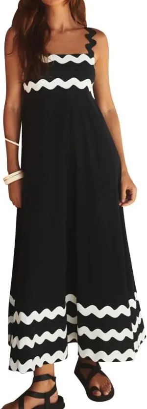 IDOPIP Womens Summer Casual Dress Beach Floral Maxi Dress Elegant Spaghetti Sleeveless Smocked Sundress Weeding Guest Dress