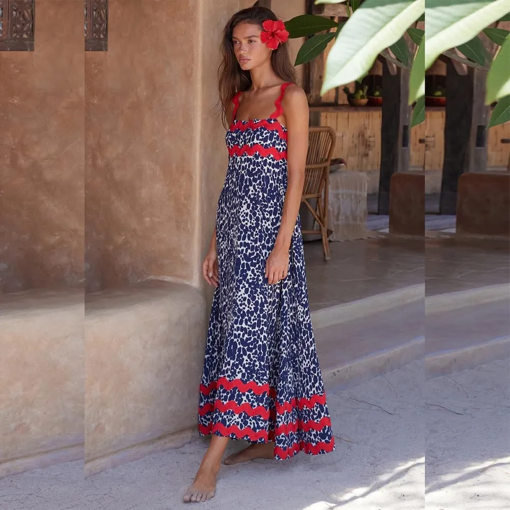 IDOPIP Womens Summer Casual Dress Beach Floral Maxi Dress Elegant Spaghetti Sleeveless Smocked Sundress Weeding Guest Dress