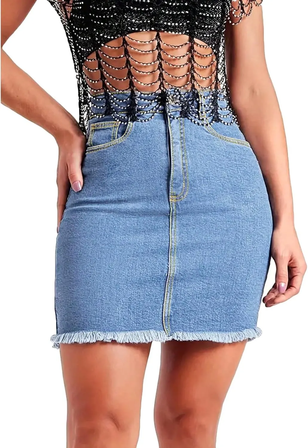 Jean Skirts for Women Denim High Waisted Short Mini Skirt Summer Casual Frayed Hem Cute Skirts with Pockets