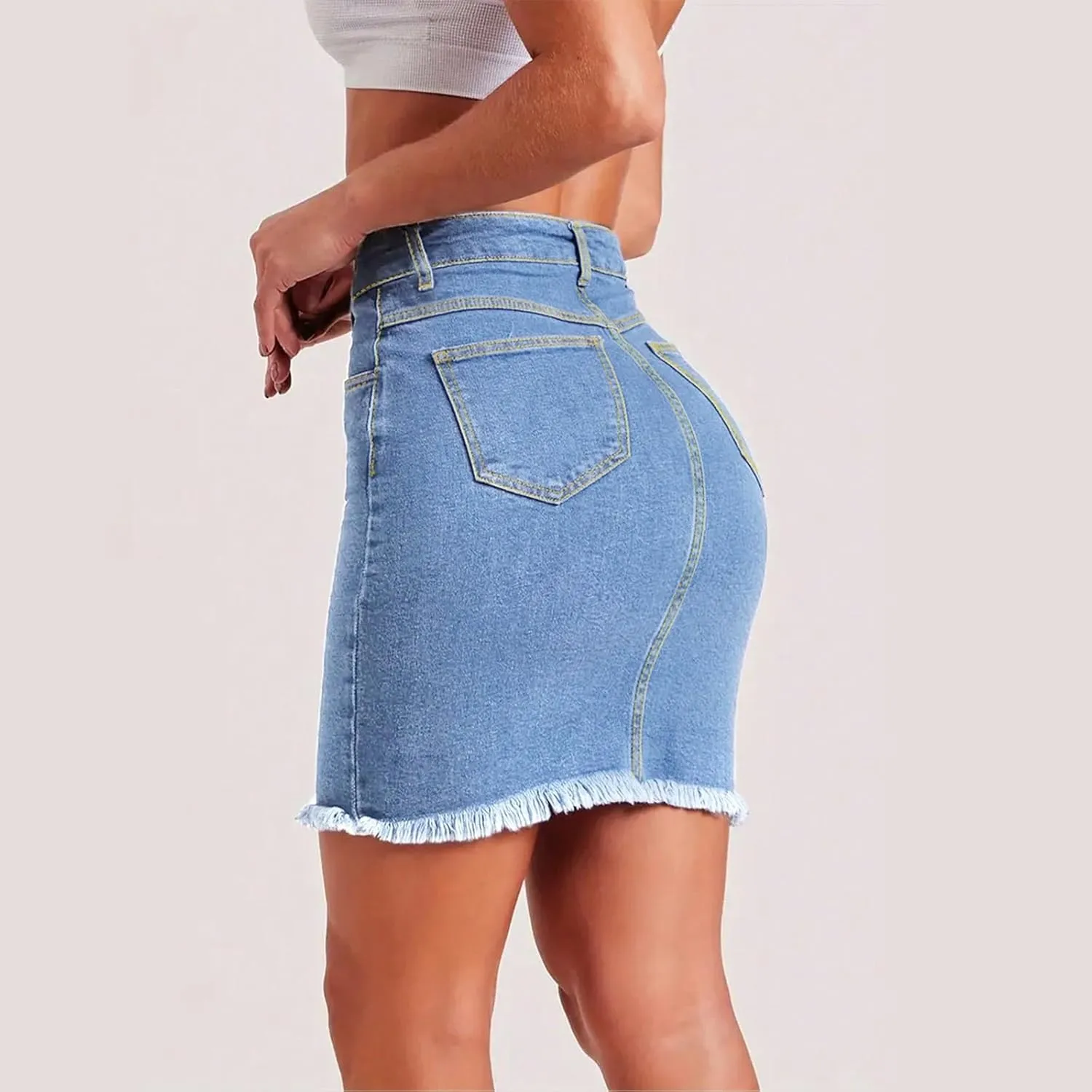 Jean Skirts for Women Denim High Waisted Short Mini Skirt Summer Casual Frayed Hem Cute Skirts with Pockets