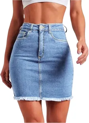 Jean Skirts for Women Denim High Waisted Short Mini Skirt Summer Casual Frayed Hem Cute Skirts with Pockets