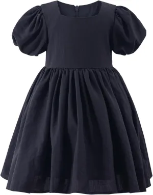 KARETT Toddler Girl Dress Vintage Dress Little Girls Cotton Puff Short Sleeve Kids Swing Casual Elegant Formal Dress