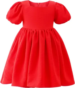 KARETT Toddler Girl Dress Vintage Dress Little Girls Cotton Puff Short Sleeve Kids Swing Casual Elegant Formal Dress
