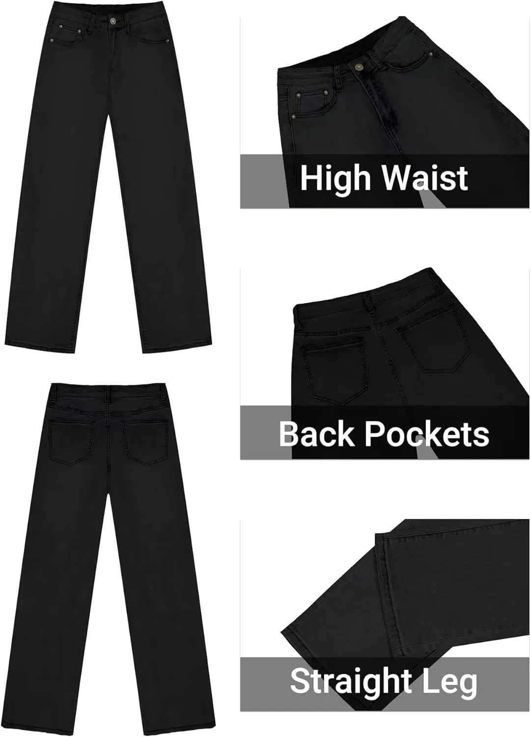 KDF Straight Leg Jeans for Women High Waisted Jeans Frayed Baggy Pants Raw Hem Loose Stretchy Cropped Wide Leg Jeans