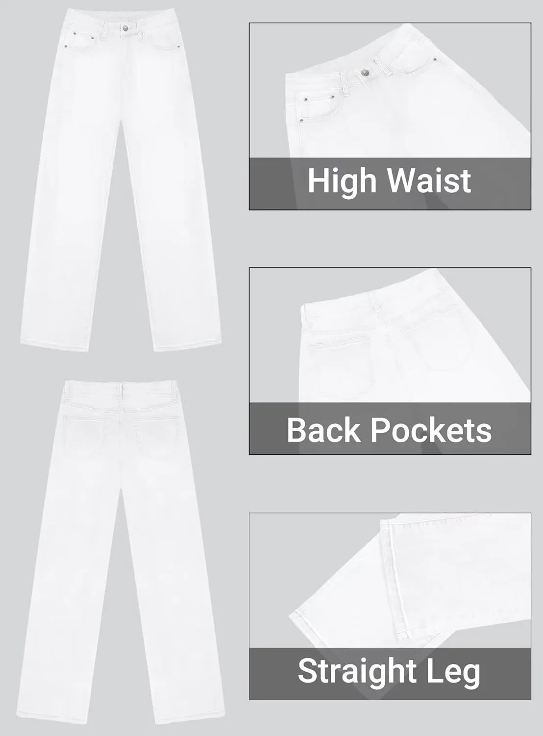 KDF Straight Leg Jeans for Women High Waisted Jeans Frayed Baggy Pants Raw Hem Loose Stretchy Cropped Wide Leg Jeans